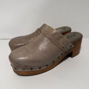 Free People Womens Calabasas Studded Clogs 40 Taupe Grey Leather Wooden Platform